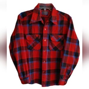 Pendleton Mens Wool Buffalo Plaid Button-Up Lumberjack Shirt Red Black Blue Sz M